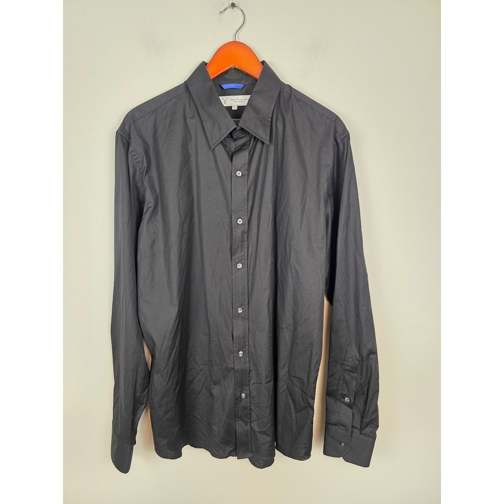 Teddy Stratford Black Zip-Front Dress Shirt Mens 5 (XL) Long Sleeve Tailored Fit